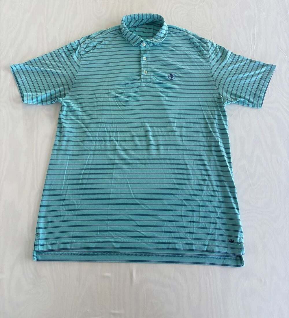 Peter Millar Seaside Wash Striped Polo Shirt Men's Size L Blue Cotton Elastane